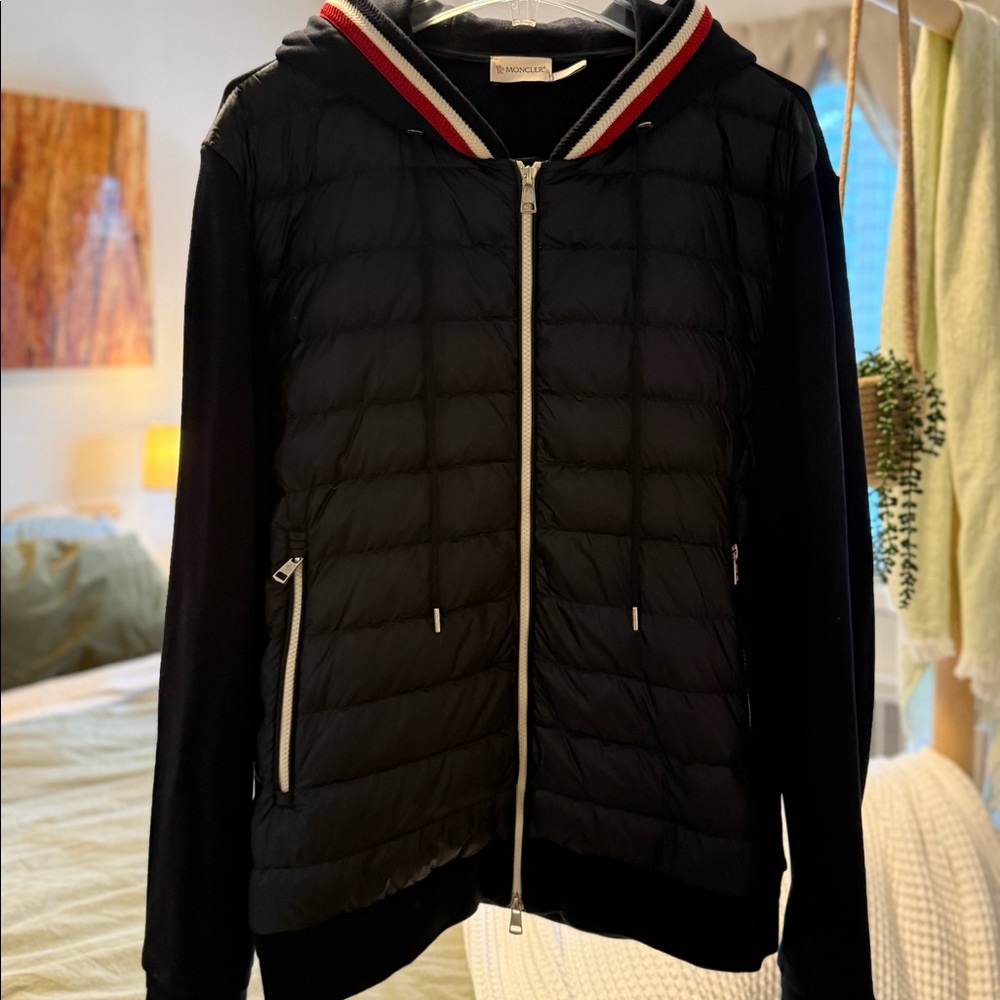 Moncler Maglia Cardigan - Navy Blue  with white zipper detail - Women’s XXL.